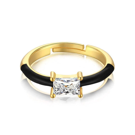 Vera enamel black band ring-OrifineJewels