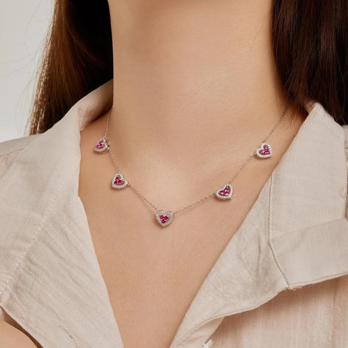 5 Hearts pink necklace-OrifineJewels