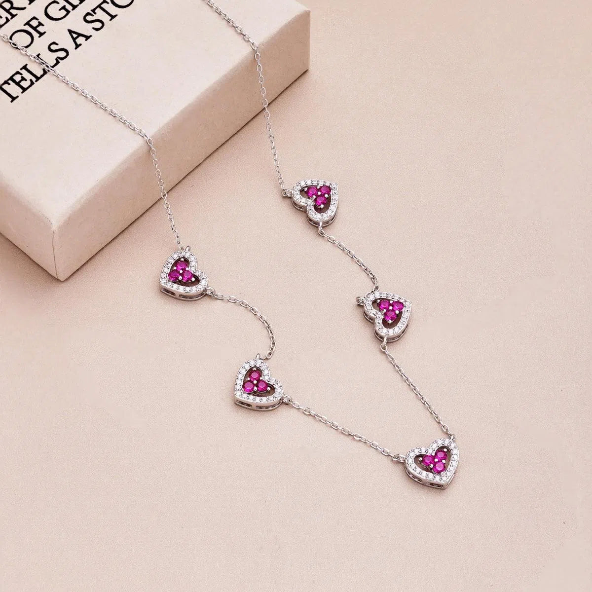 5 Hearts pink necklace-OrifineJewels