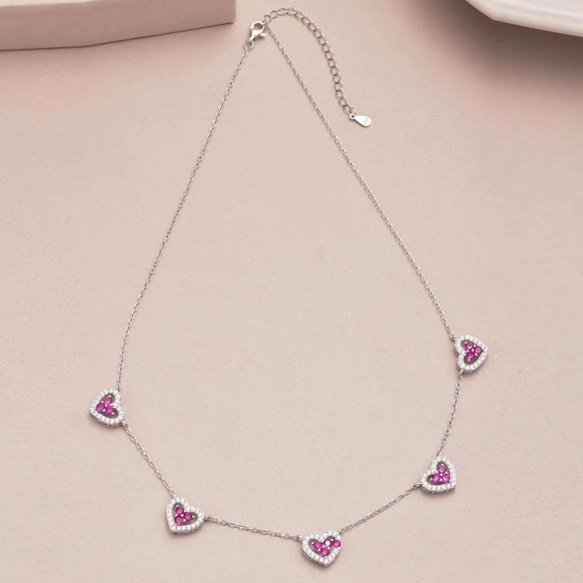 5 Hearts pink necklace-OrifineJewels