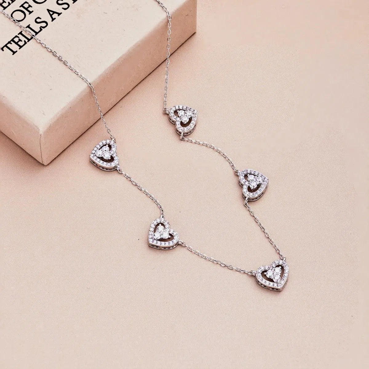 5 Hearts white necklace-OrifineJewels