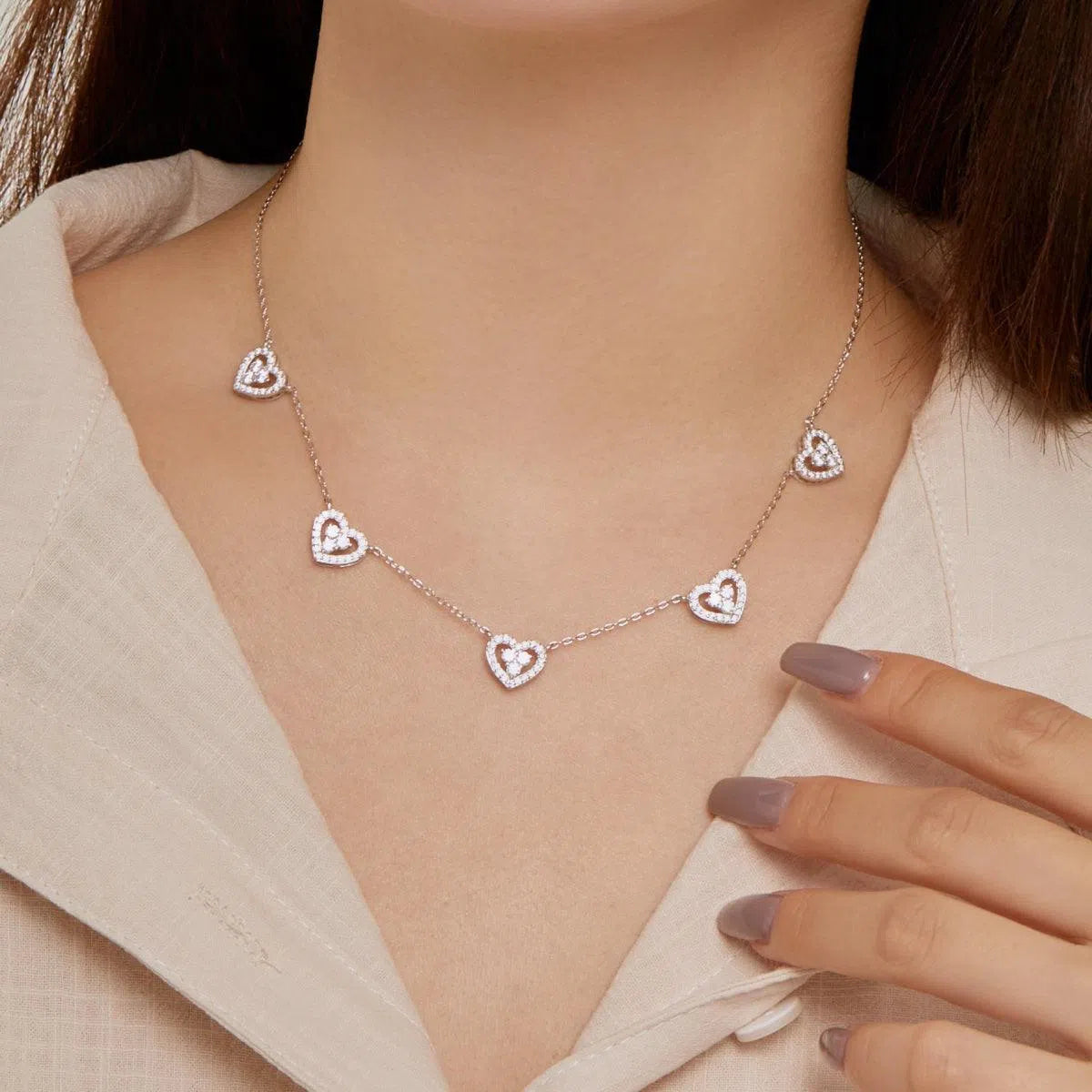 5 Hearts white necklace-OrifineJewels