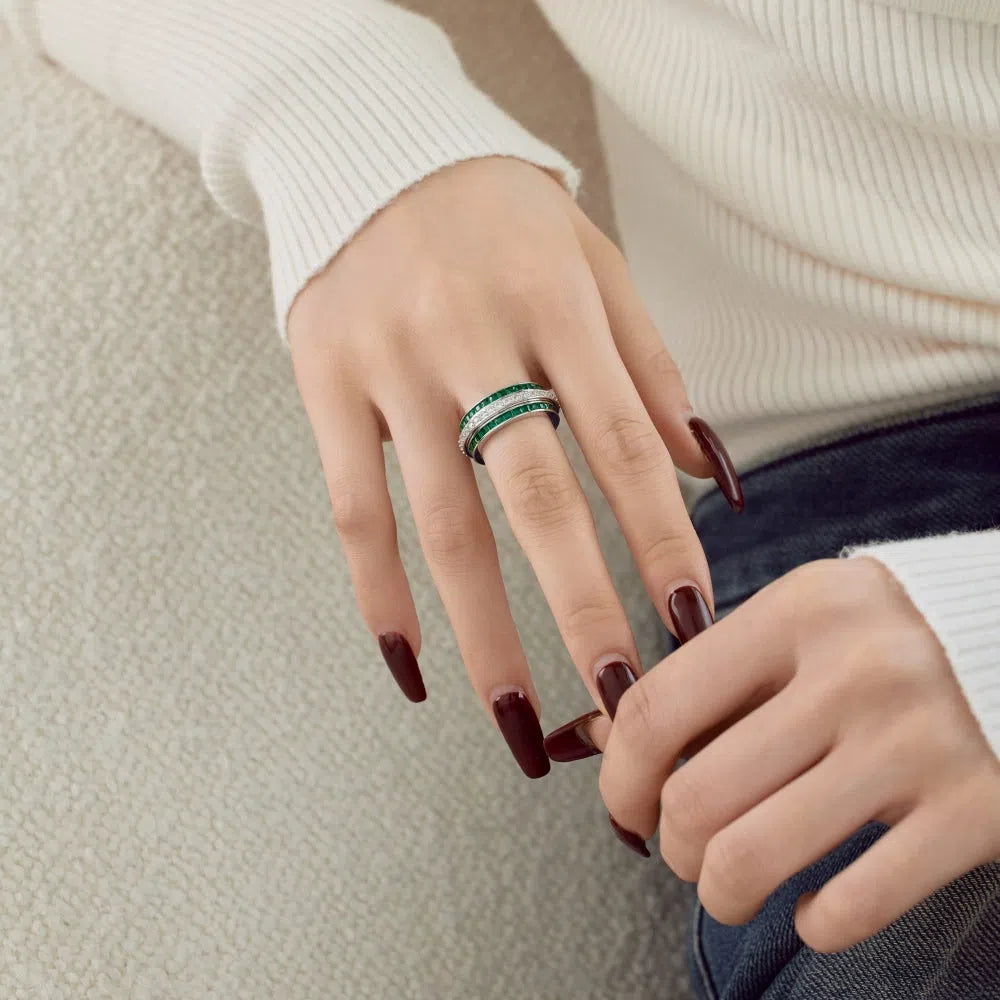 Alora twin green band ring-OrifineJewels