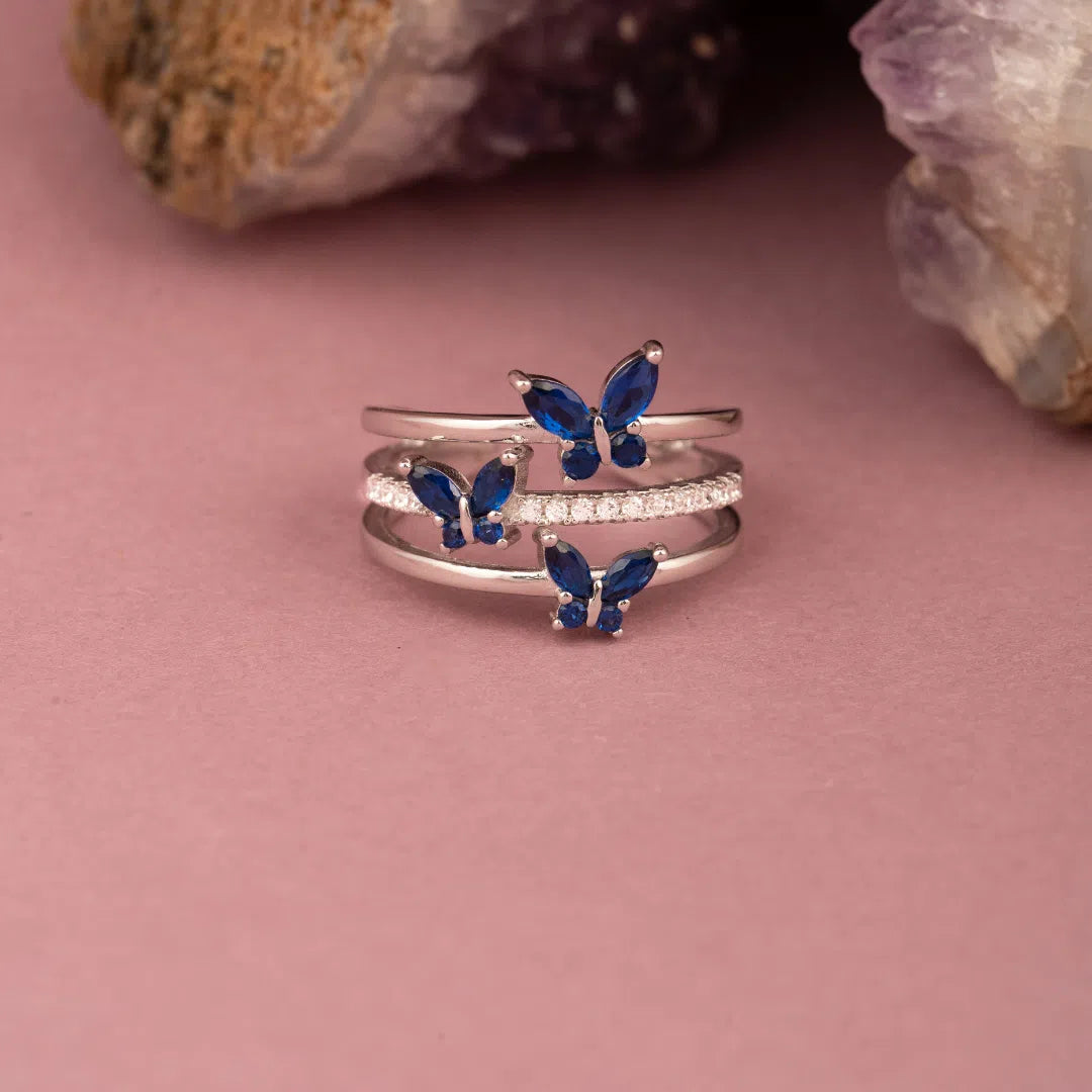 Aria butterfly blue adjustable ring-OrifineJewels