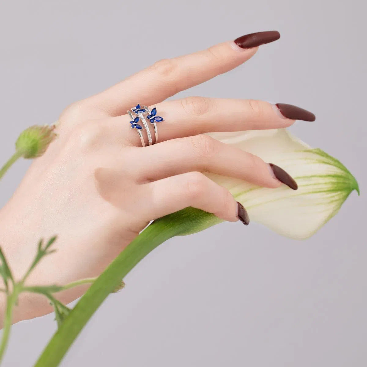 Aria butterfly blue adjustable ring-OrifineJewels