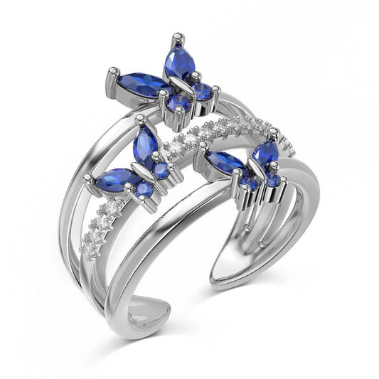 Aria butterfly blue adjustable ring-OrifineJewels