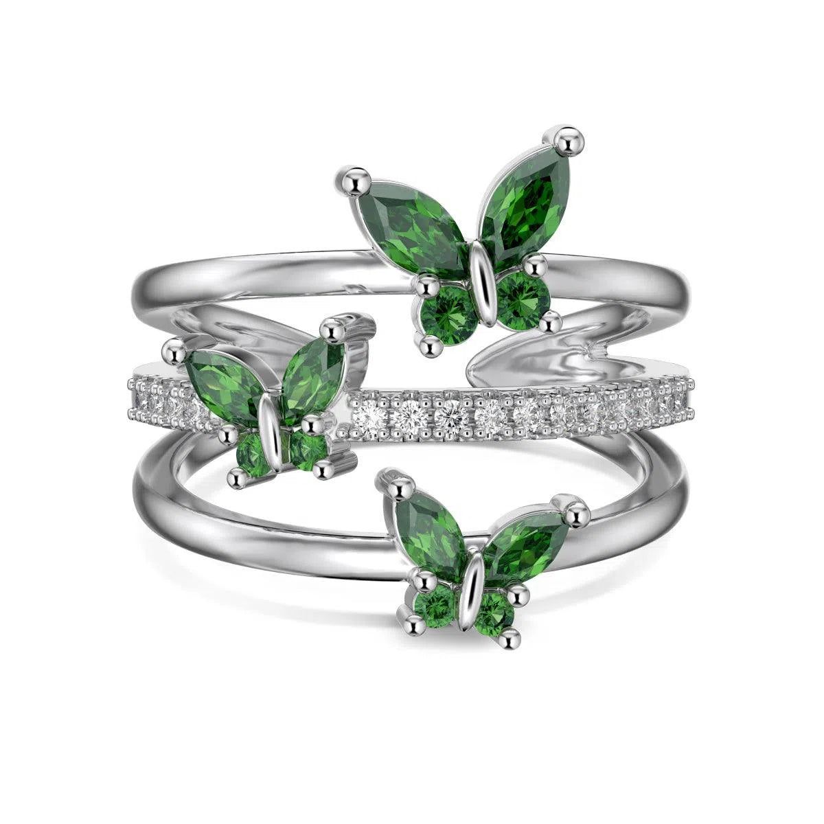 Aria butterfly green adjustable ring-OrifineJewels