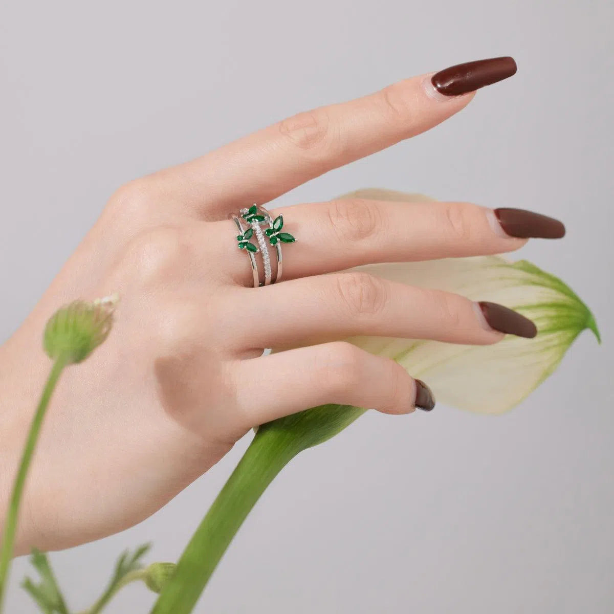 Aria butterfly green adjustable ring-OrifineJewels