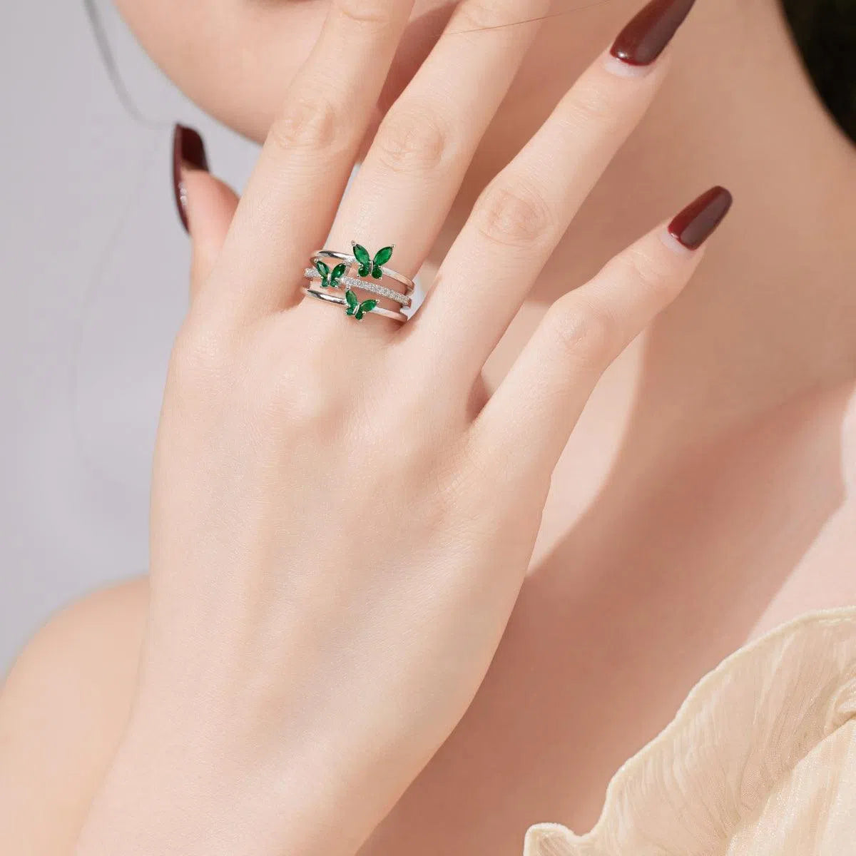 Aria butterfly green adjustable ring-OrifineJewels