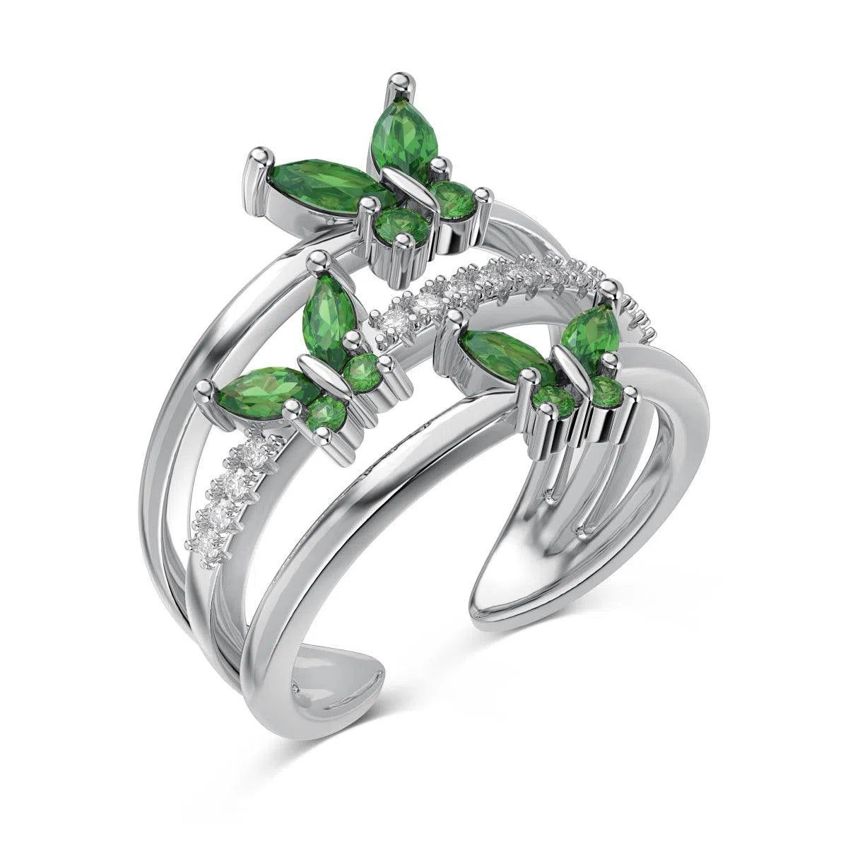 Aria butterfly green adjustable ring-OrifineJewels