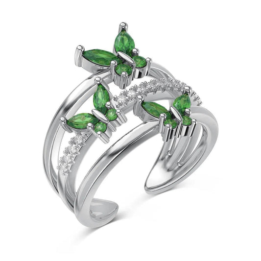 Aria butterfly green adjustable ring-OrifineJewels