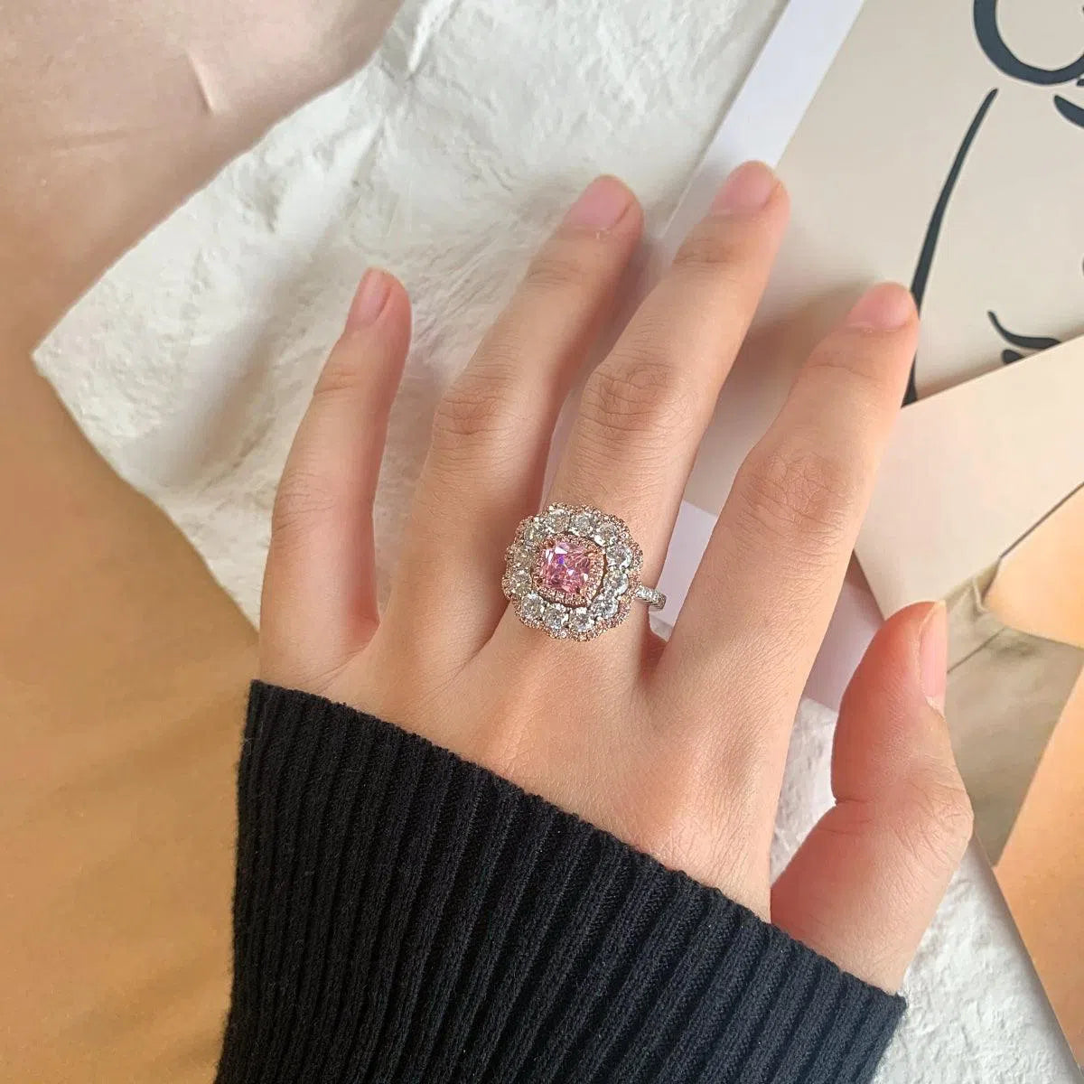 Astera pink motif ring-OrifineJewels