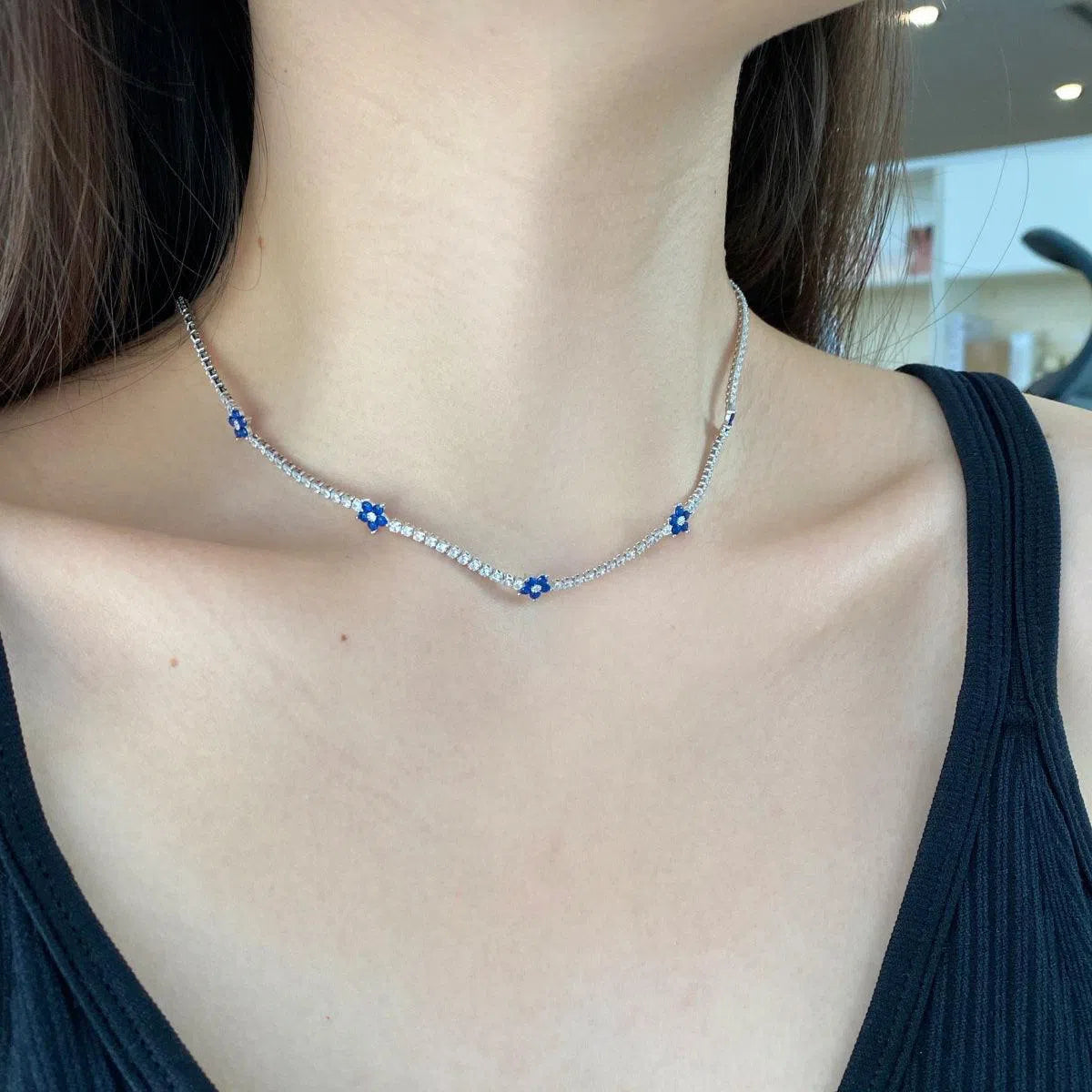 Elara blue tennis necklace-OrifineJewels