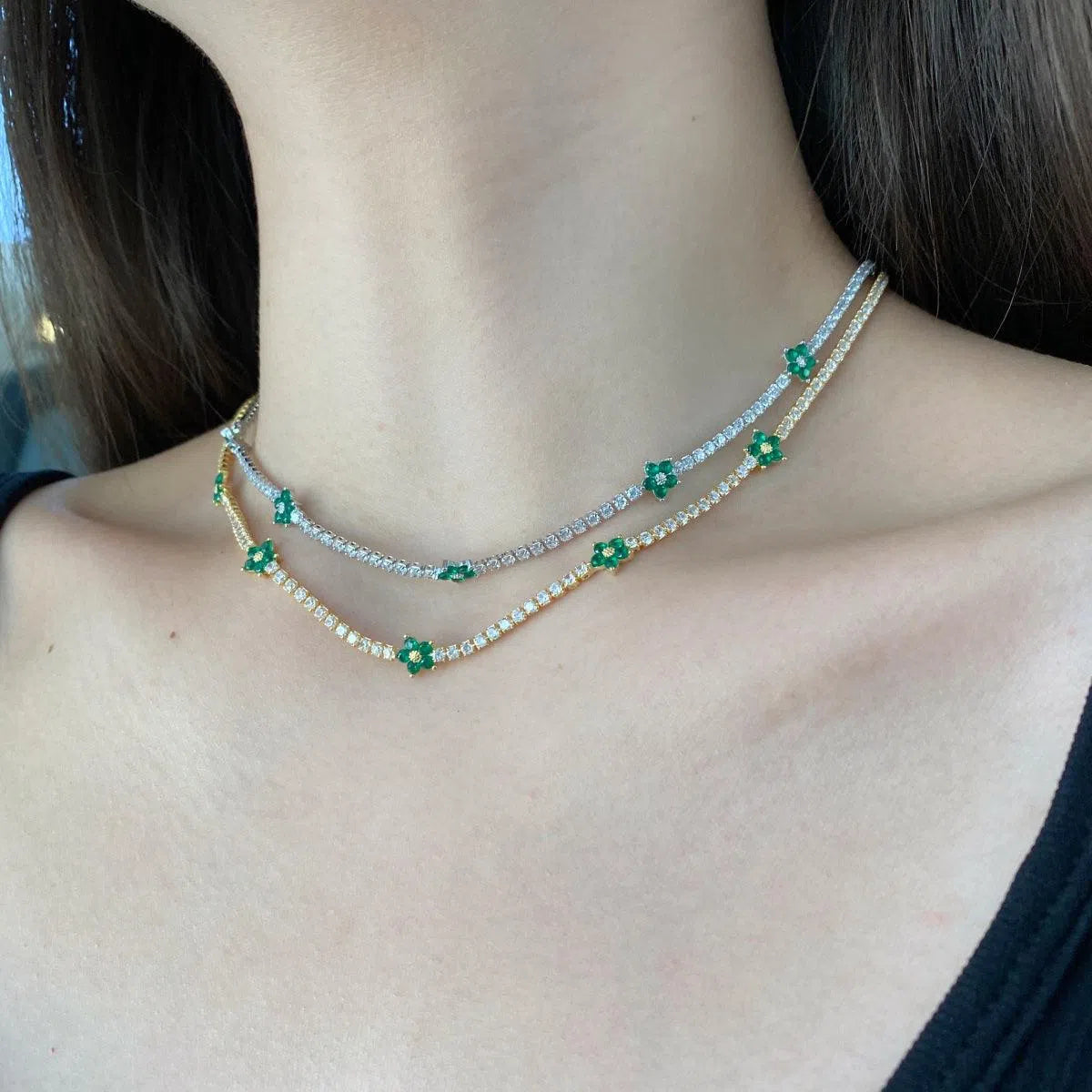 Elara green tennis necklace-OrifineJewels