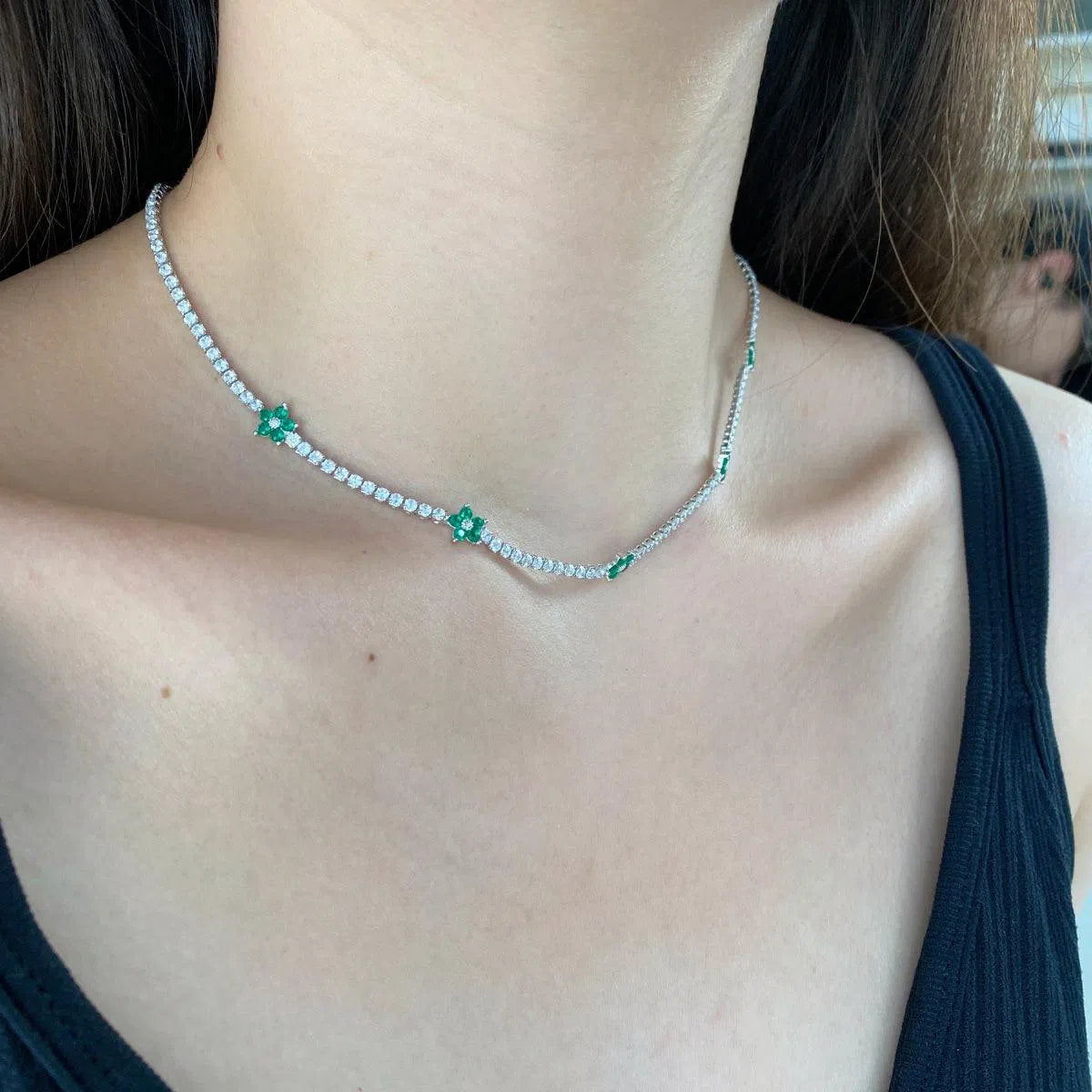 Elara green tennis necklace-OrifineJewels