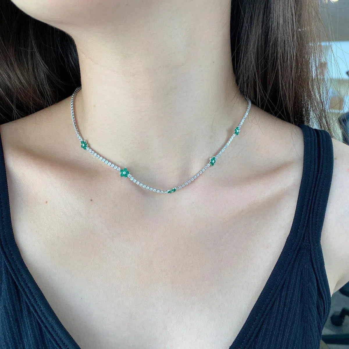 Elara green tennis necklace-OrifineJewels