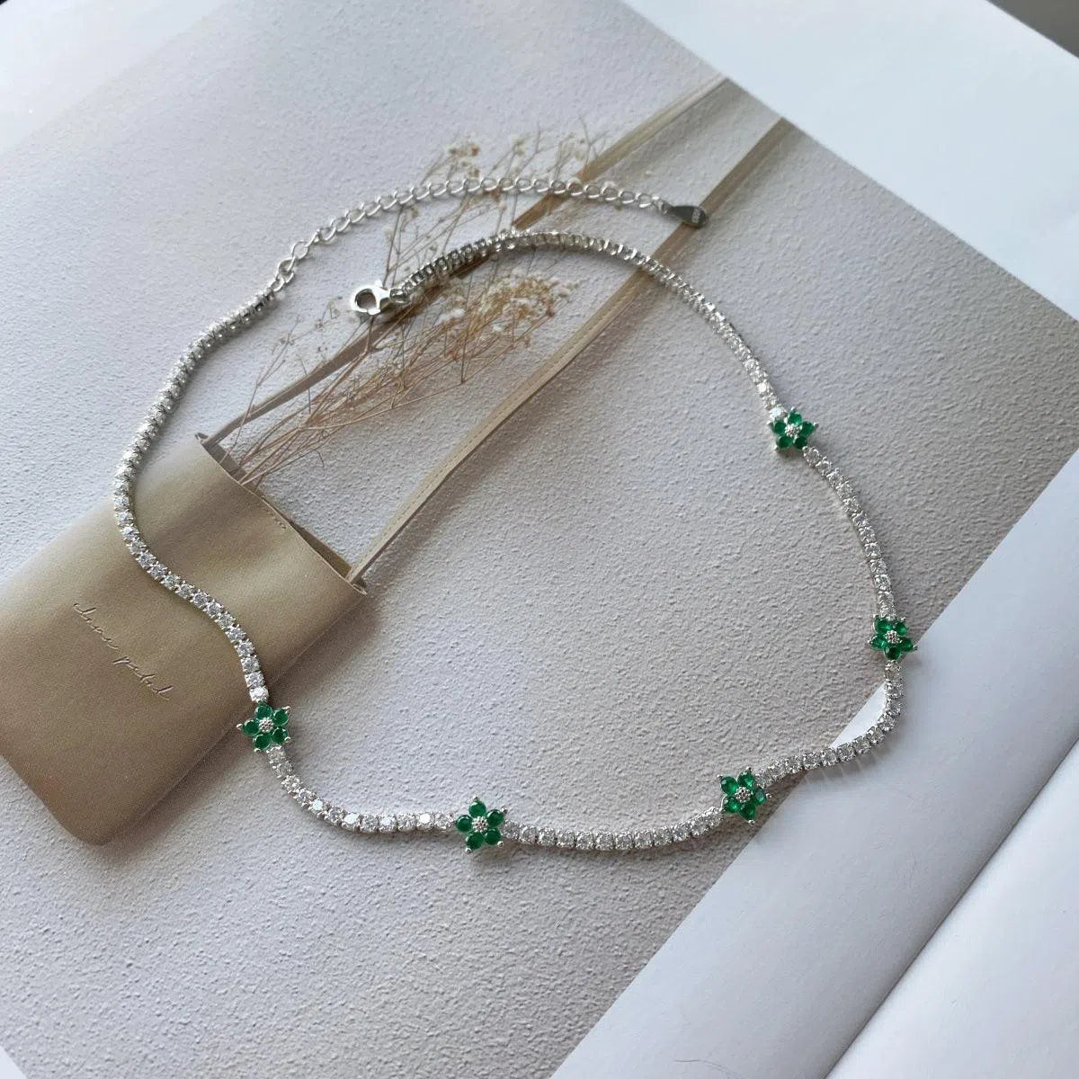 Elara green tennis necklace-OrifineJewels