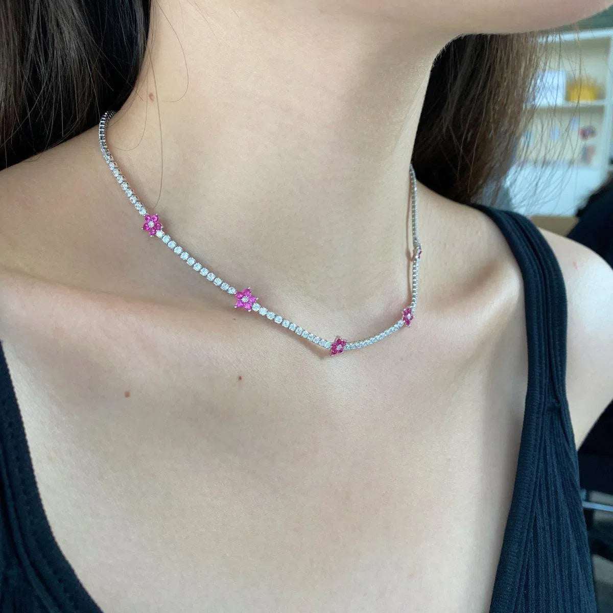 Elara pink tennis necklace-OrifineJewels