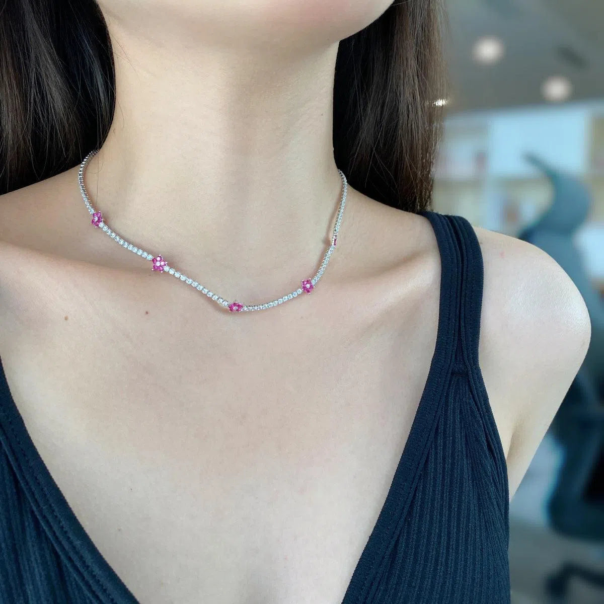 Elara pink tennis necklace-OrifineJewels