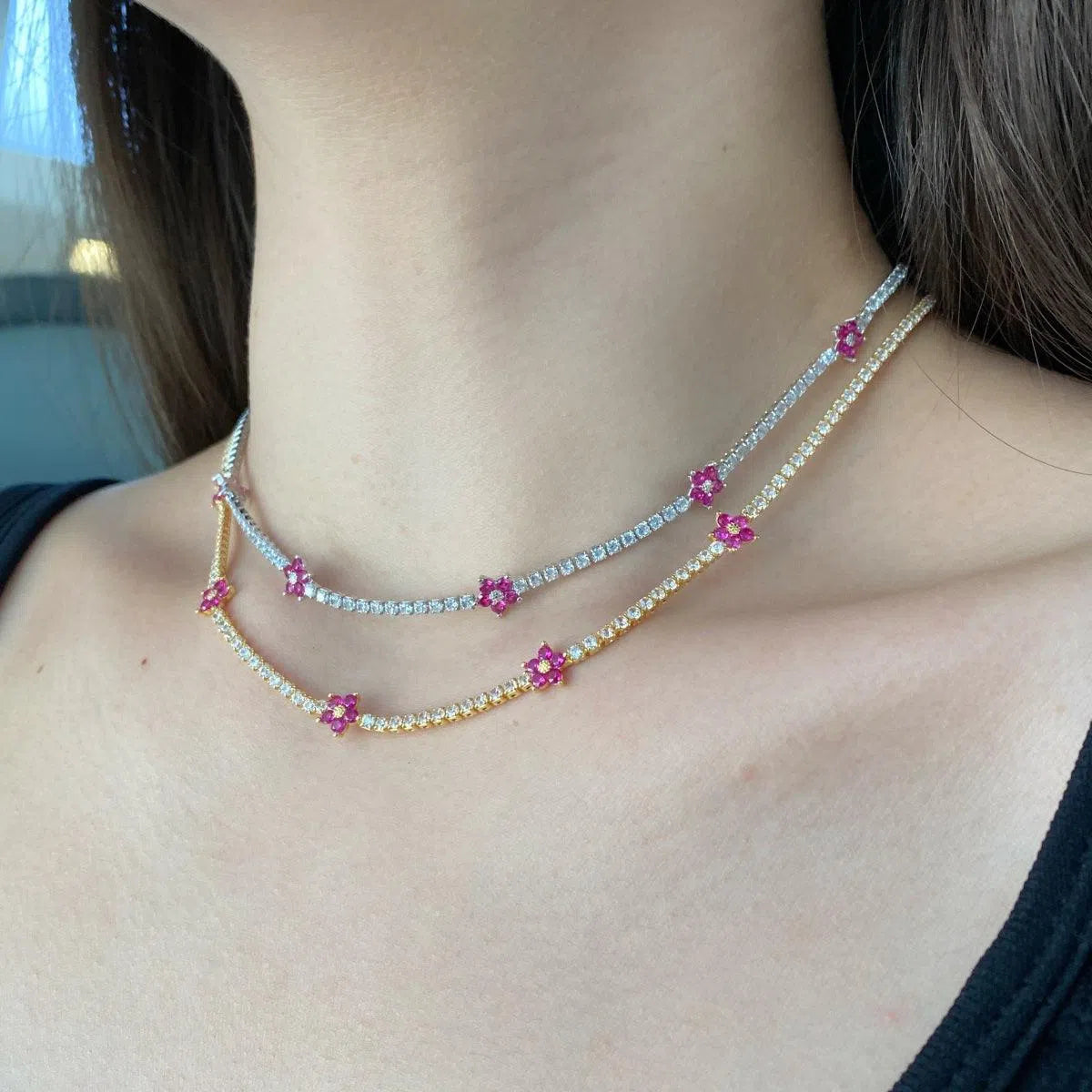 Elara pink tennis necklace-OrifineJewels