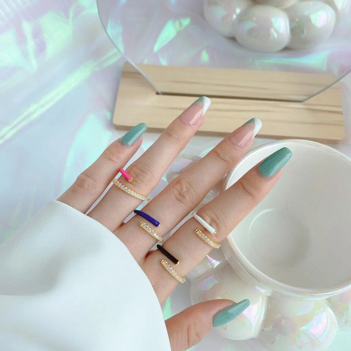 Enamel blue band ring-OrifineJewels