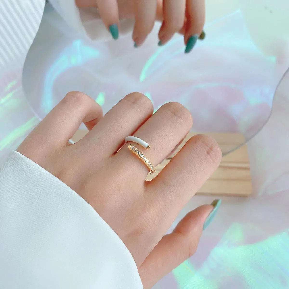 Enamel white band ring-OrifineJewels