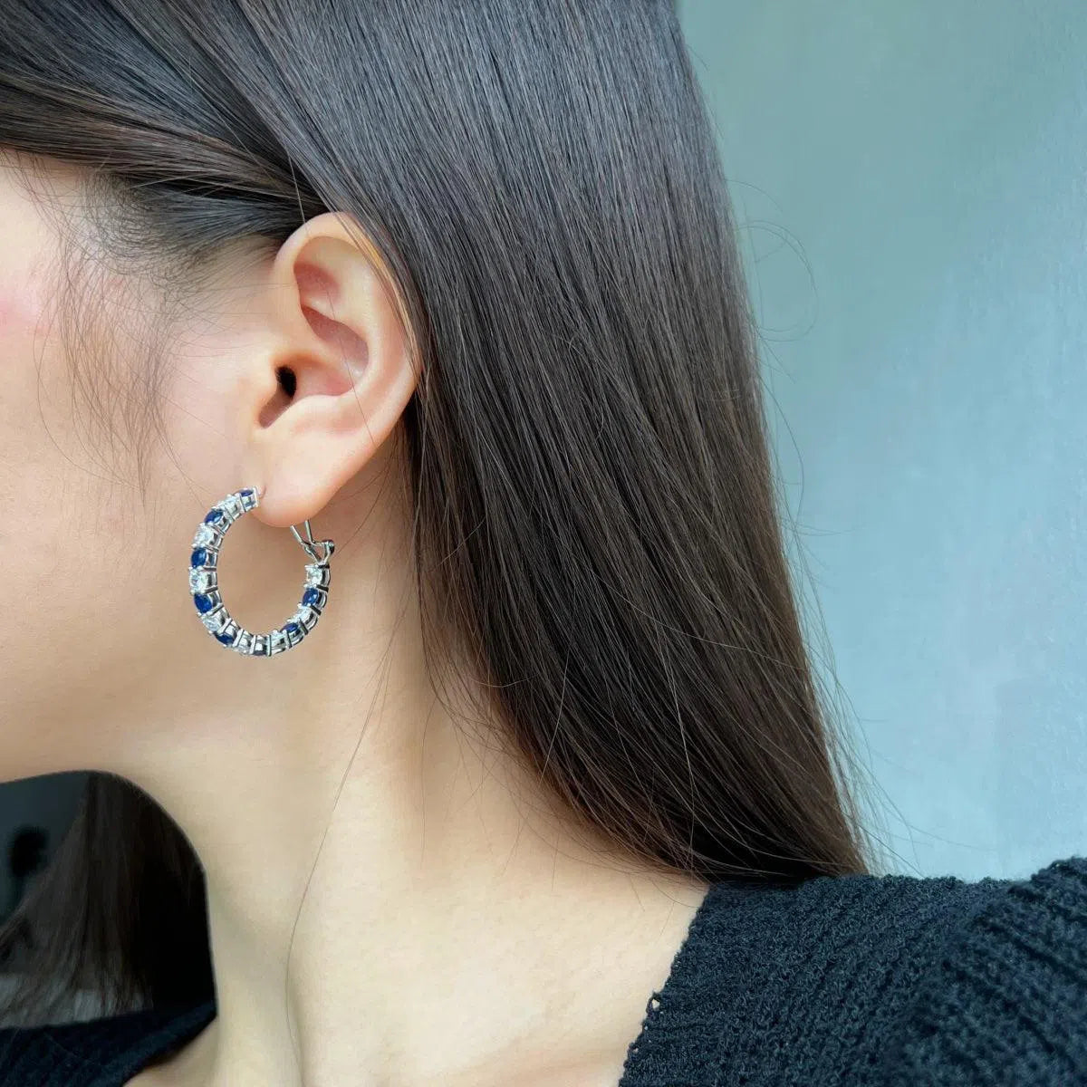 Ethora blue hoop earring-OrifineJewels