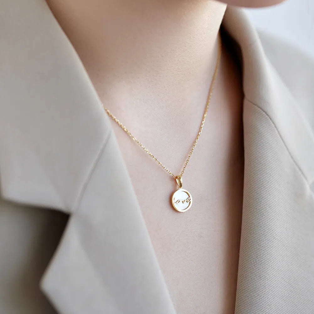 Love round gold pendant-OrifineJewels