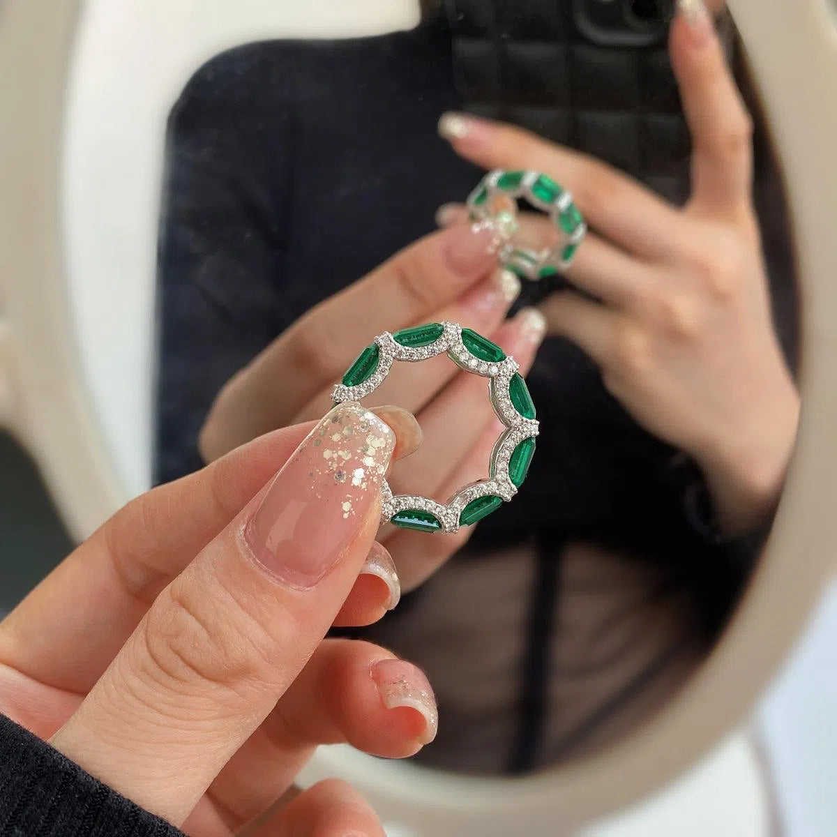 Nebula green cocktail ring-OrifineJewels