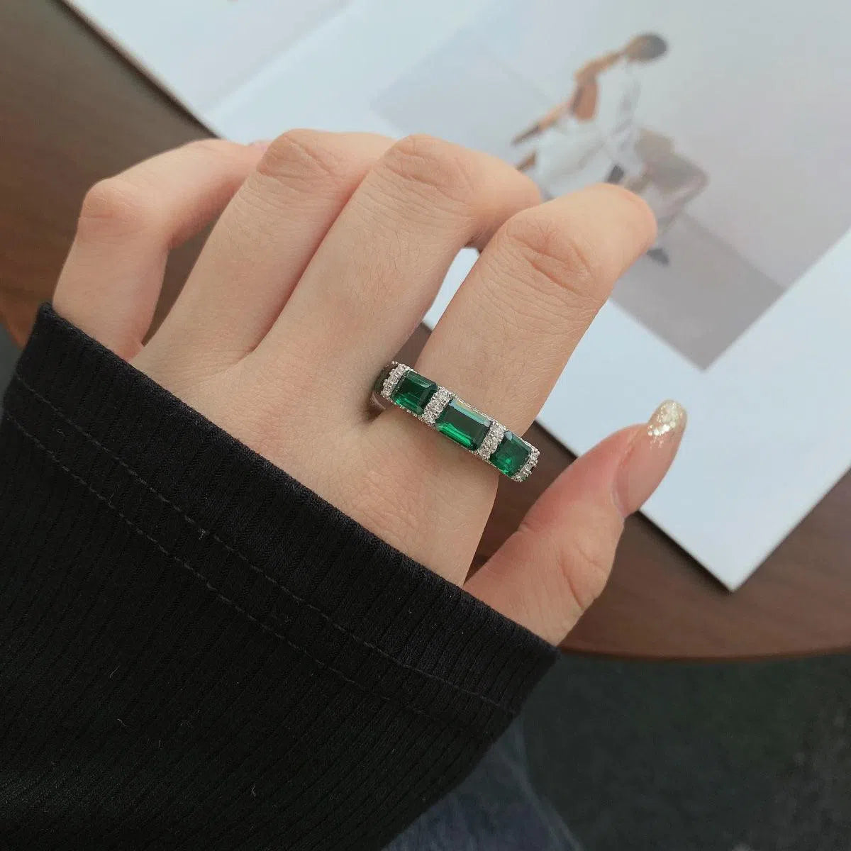 Nebula green cocktail ring-OrifineJewels