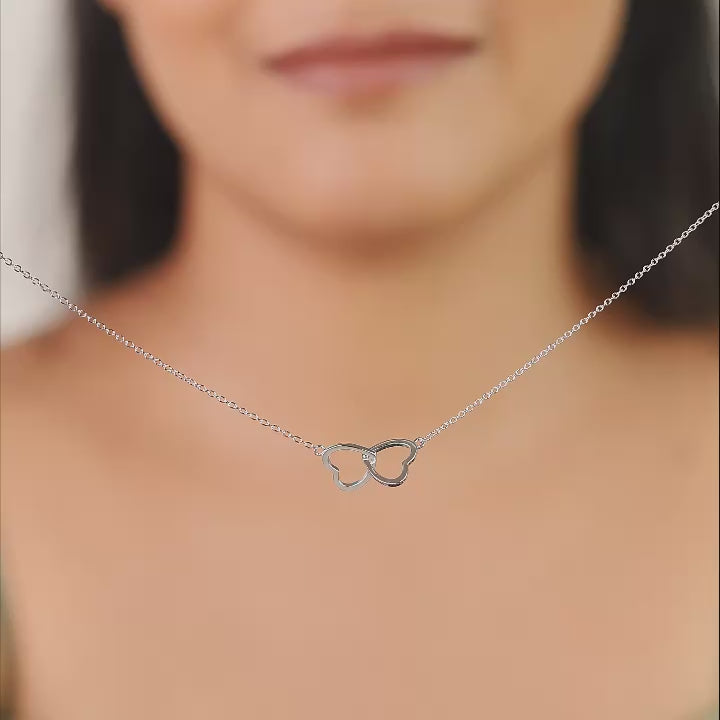 Twin hearts silver necklace