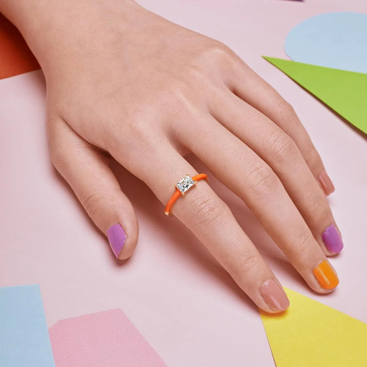 Vera enamel pink band ring-OrifineJewels