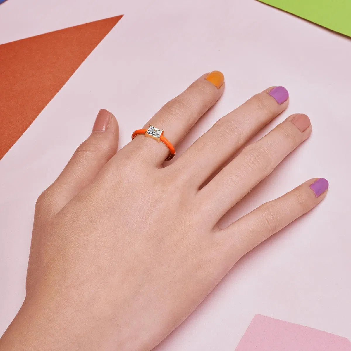 Vera enamel pink band ring-OrifineJewels