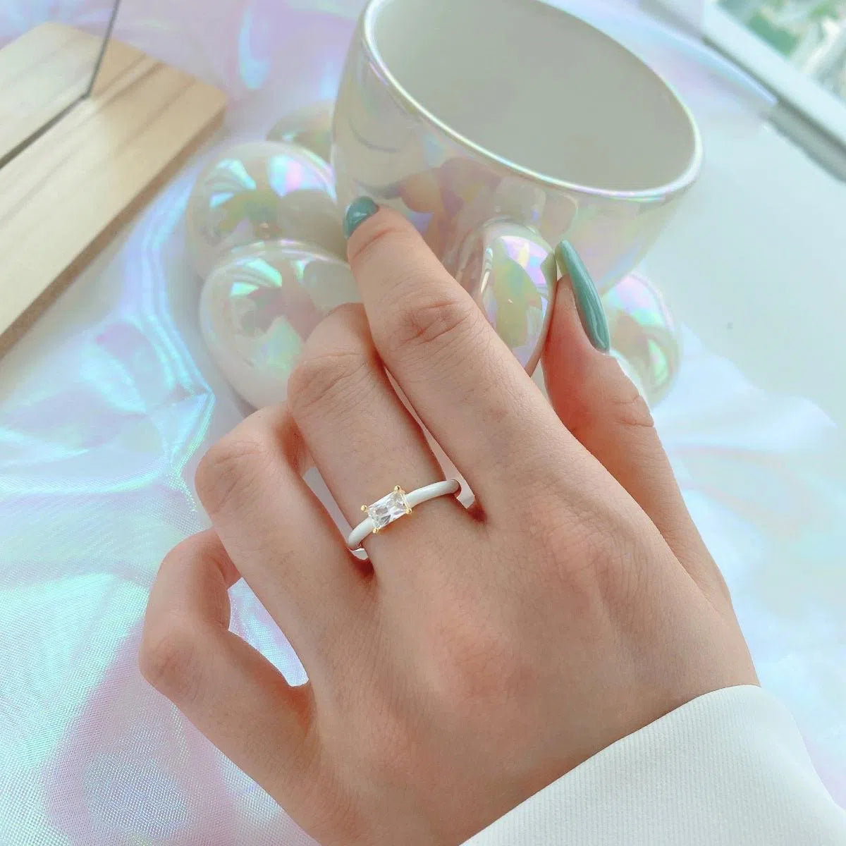 Vera enamel white band ring-OrifineJewels